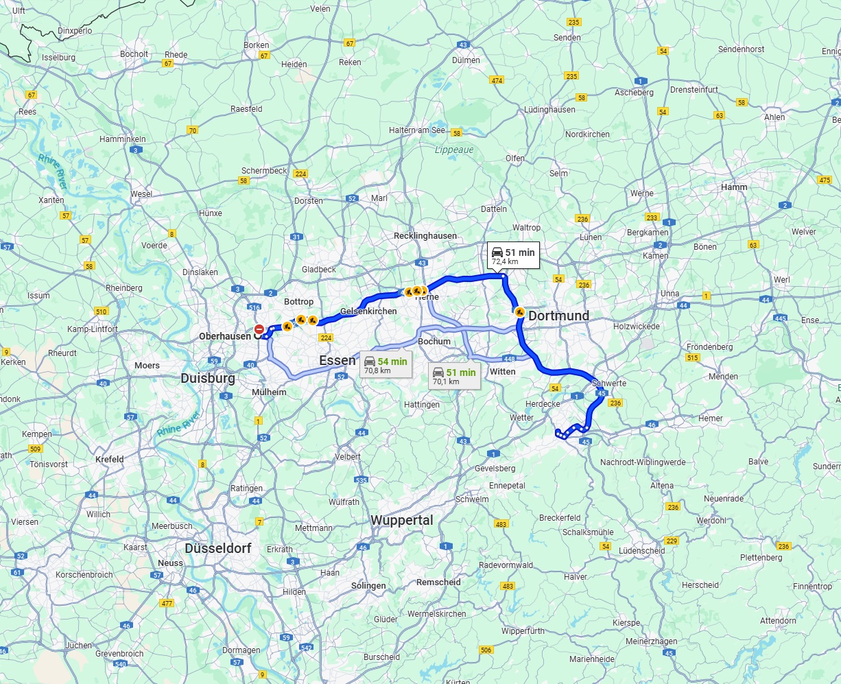 Anreise von Oberhausen Zu Hagen Über via A42 and A45