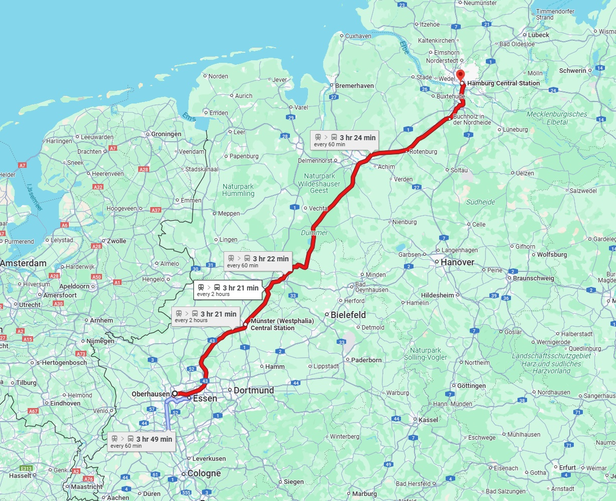 Anreise von Oberhausen Zu Hamburg Über 