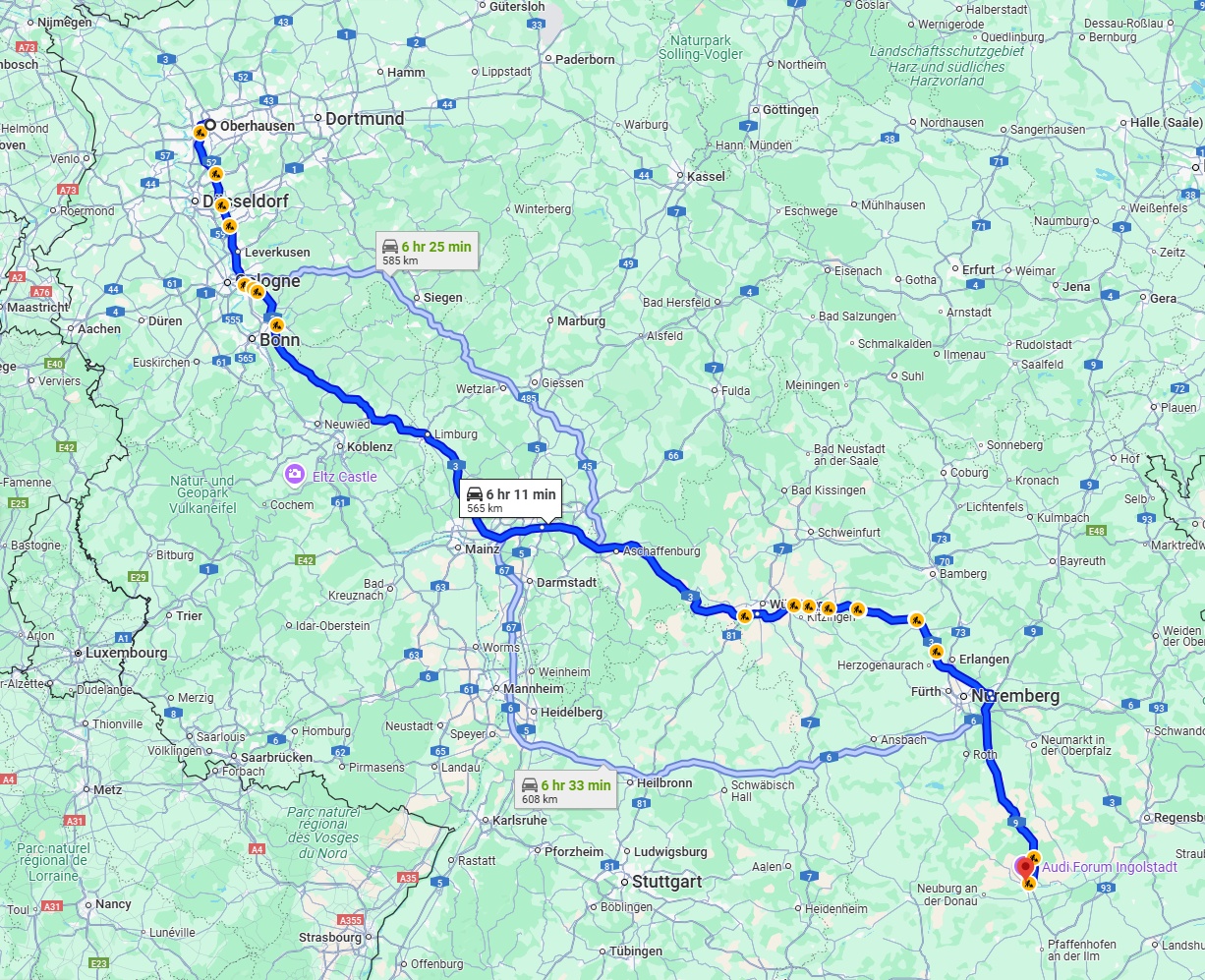 Anreise von Oberhausen Zu Ingolstadt Über via A3