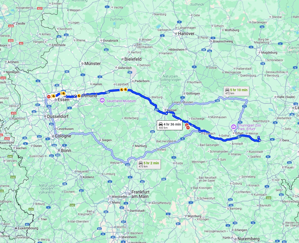 Anreise von Oberhausen Zu Jena Über via A44 and A4