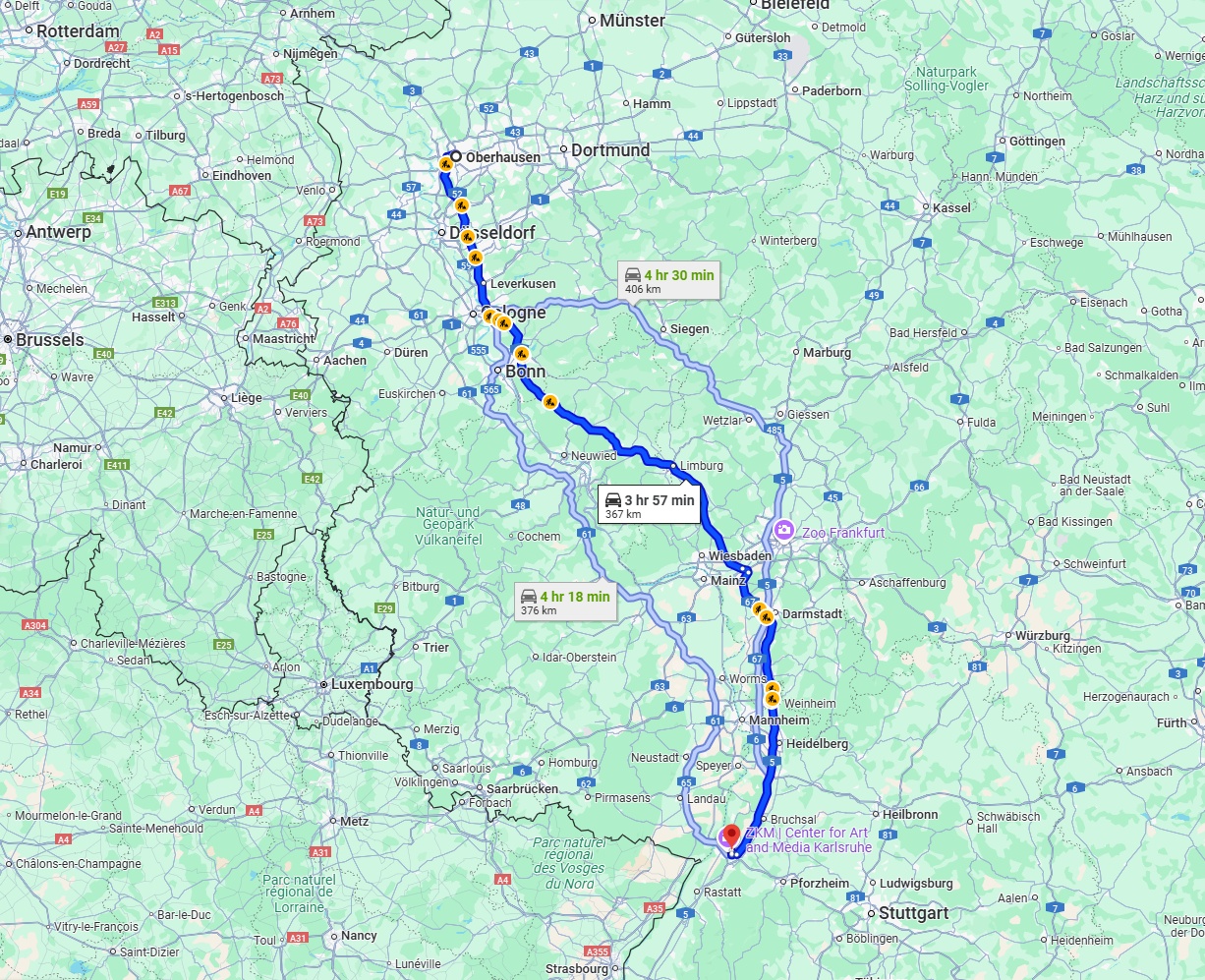 Anreise von Oberhausen Zu Karlsruhe Über via A3 and A5