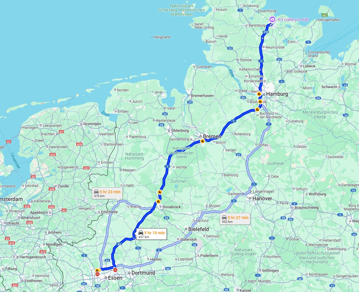 Anreise von Oberhausen Zu Kiel Über via A1