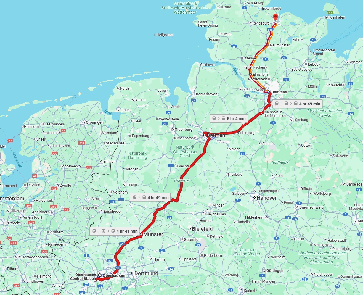 Anreise von Oberhausen Zu Kiel Über 