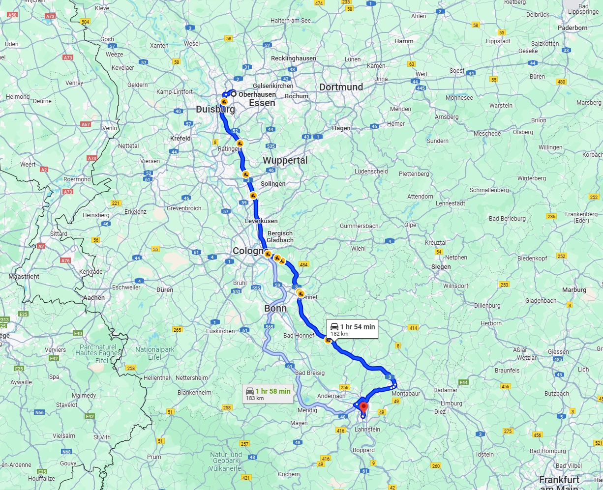 Anreise von Oberhausen Zu Koblenz Über via A3