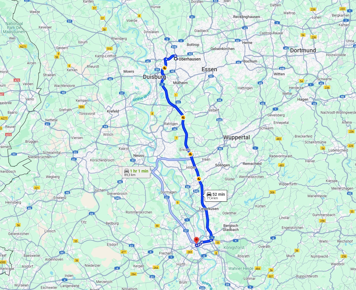 Anreise von Oberhausen Zu Köln Über via A3