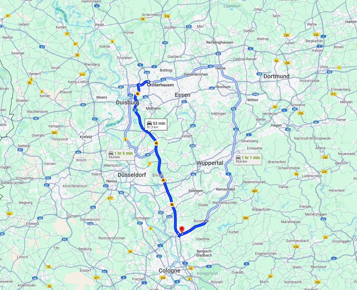 Anreise von Oberhausen Zu Leverkusen Über via A3