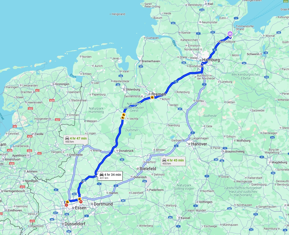 Anreise von Oberhausen Zu Lübeck Über via A1