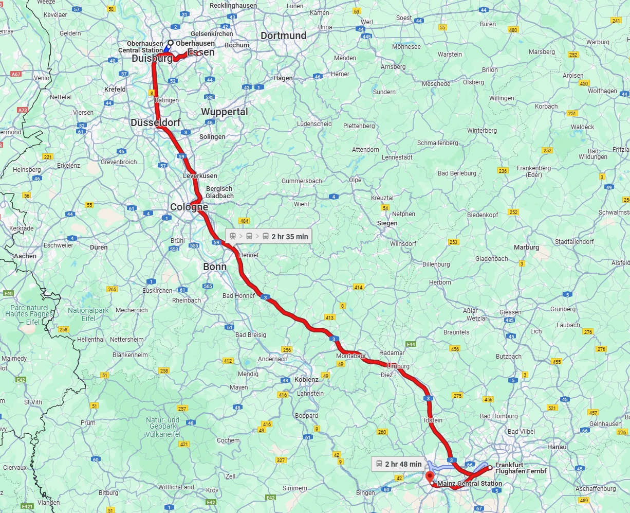Anreise von Oberhausen Zu Mainz Über 