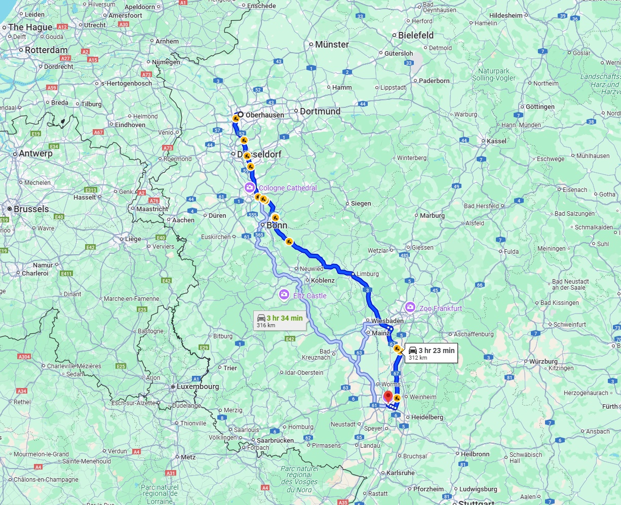 Anreise von Oberhausen Zu Mannheim Über via A3