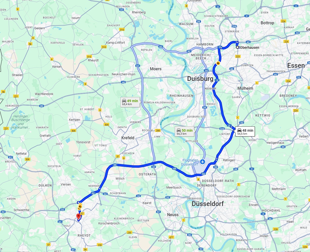 Anreise von Oberhausen Zu Mönchengladbach Über via A44