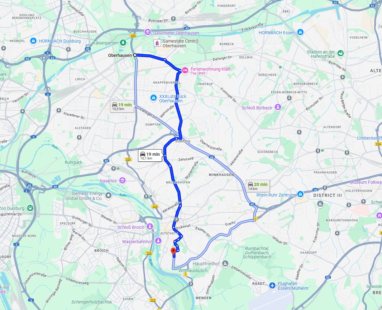 Anreise von Oberhausen Zu Mülheim an der Ruhr Über via Mellinghofer Str.