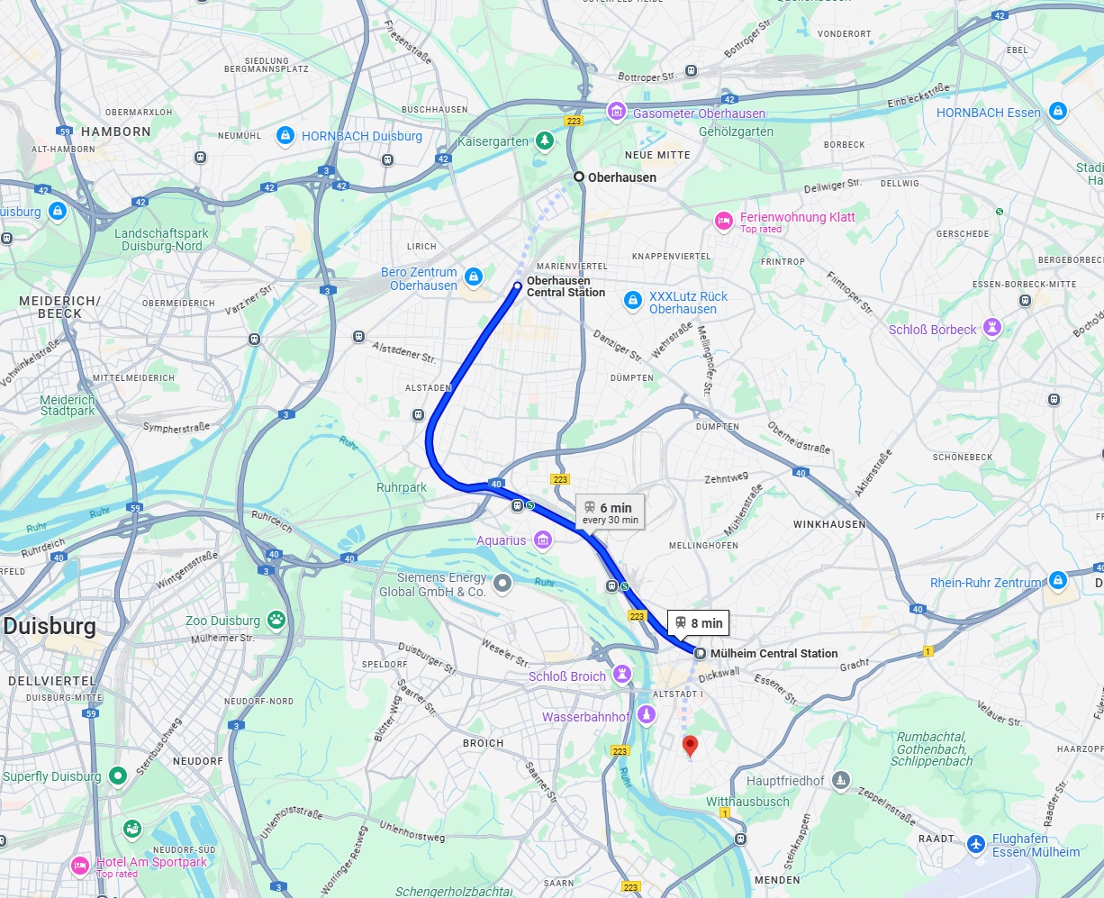 Anreise von Oberhausen Zu Mülheim an der Ruhr Über 