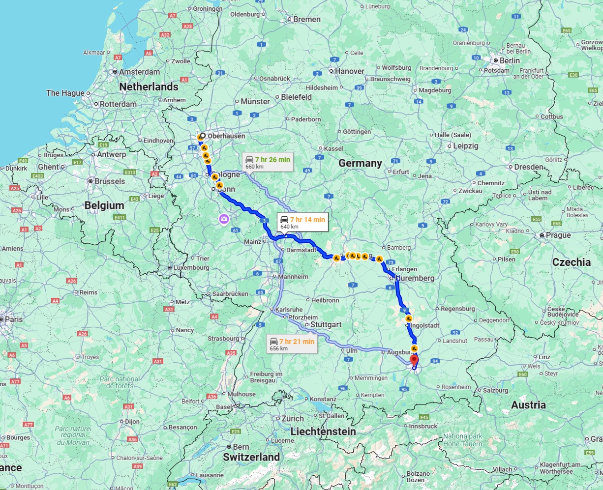 Anreise von Oberhausen Zu München Über via A3