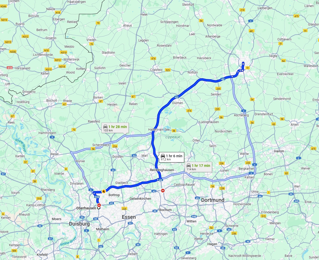 Anreise von Oberhausen Zu Münster Über via A43