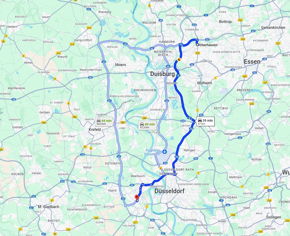 Anreise von Oberhausen Zu Neuss Über via A3