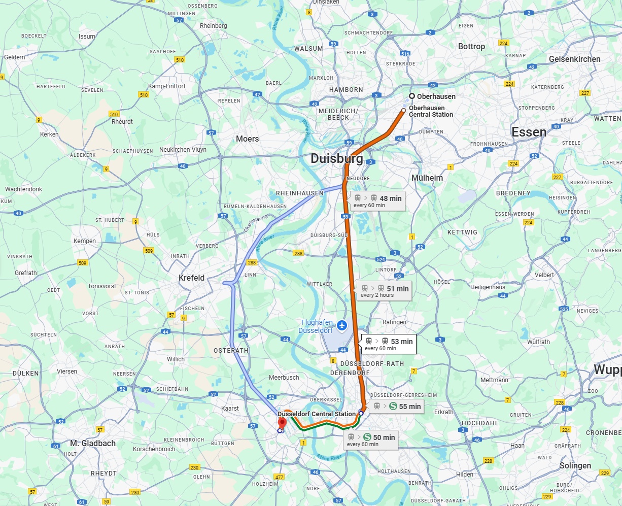 Anreise von Oberhausen Zu Neuss Über 