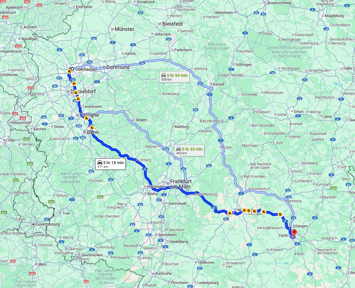 Anreise von Oberhausen Zu Nürnberg Über via A3