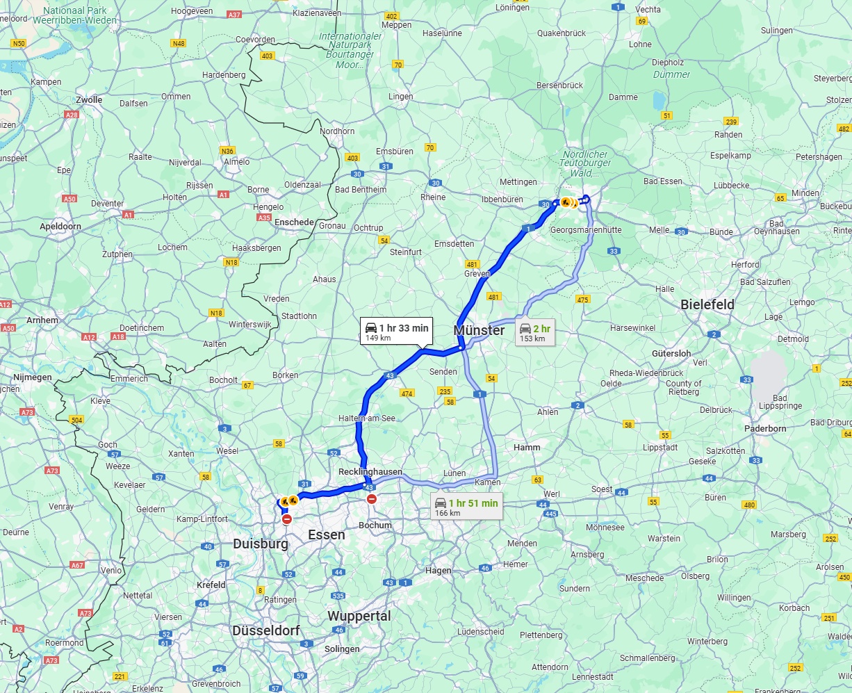 Anreise von Oberhausen Zu Osnabrück Über via A43 and A1