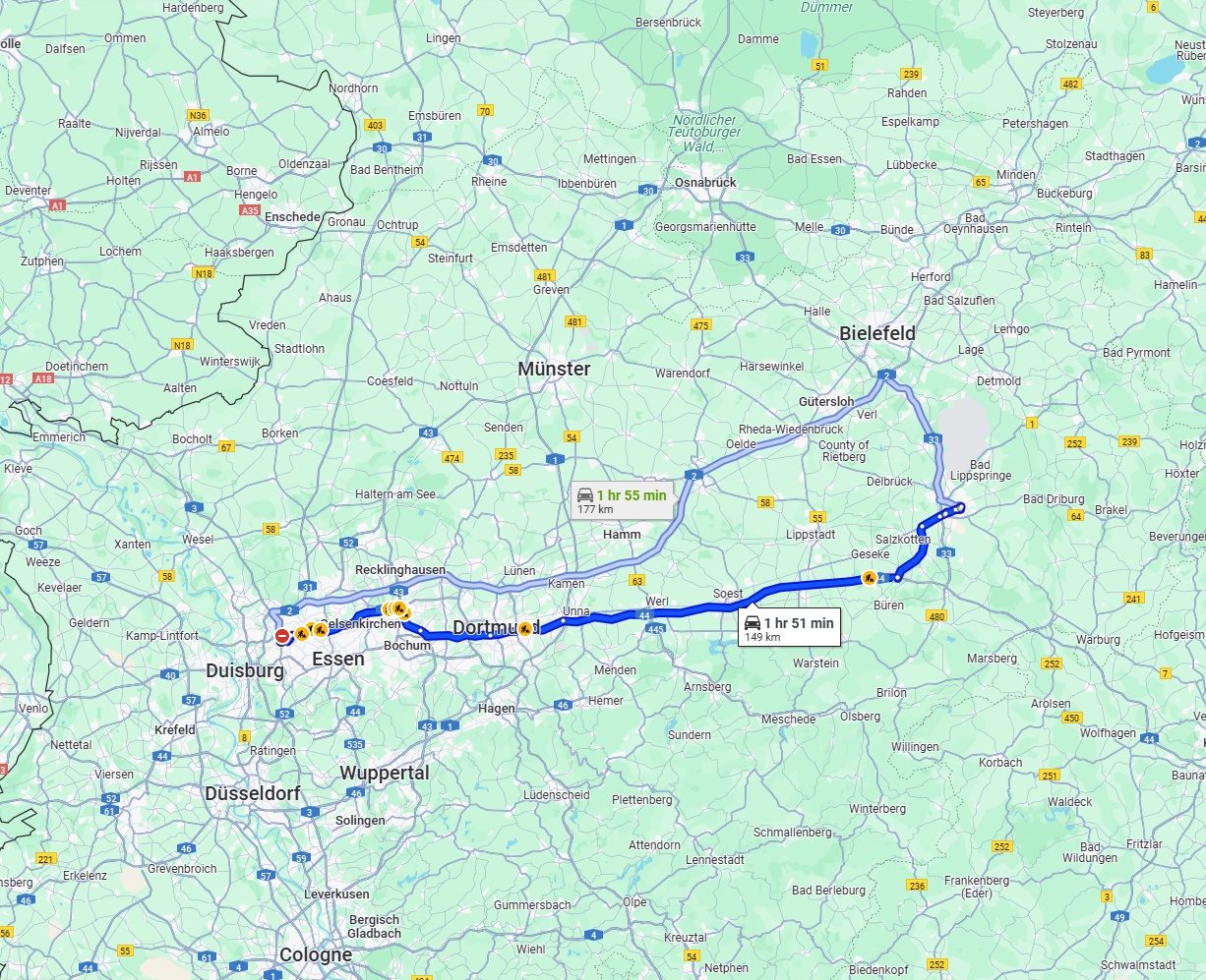 Anreise von Oberhausen Zu Paderborn Über via A44