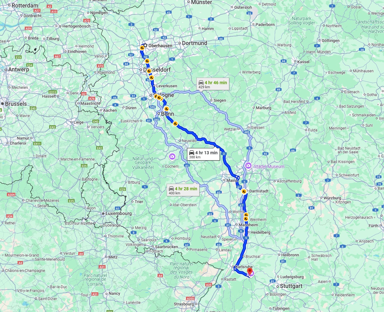 Anreise von Oberhausen Zu Pforzheim Über via A3 and A5