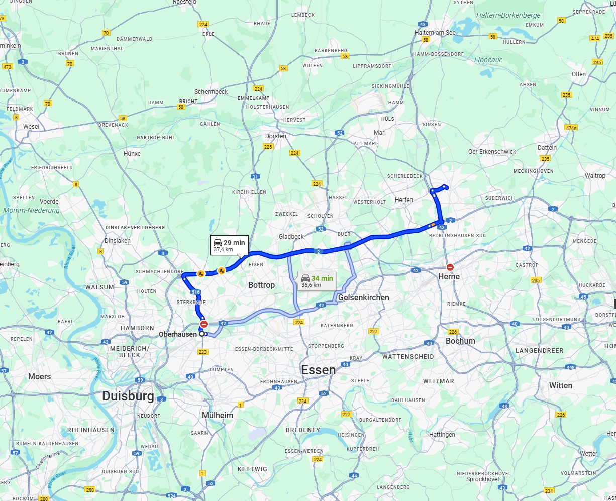 Anreise von Oberhausen Zu Recklinghausen Über via A2