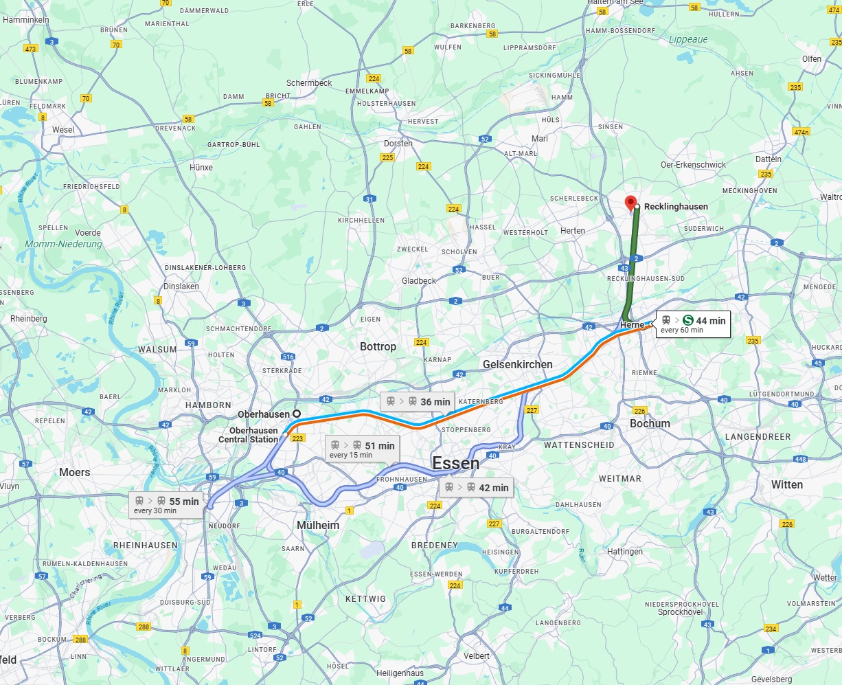 Anreise von Oberhausen Zu Recklinghausen Über 