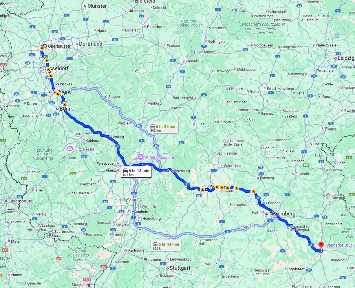 Anreise von Oberhausen Zu Regensburg Über via A3