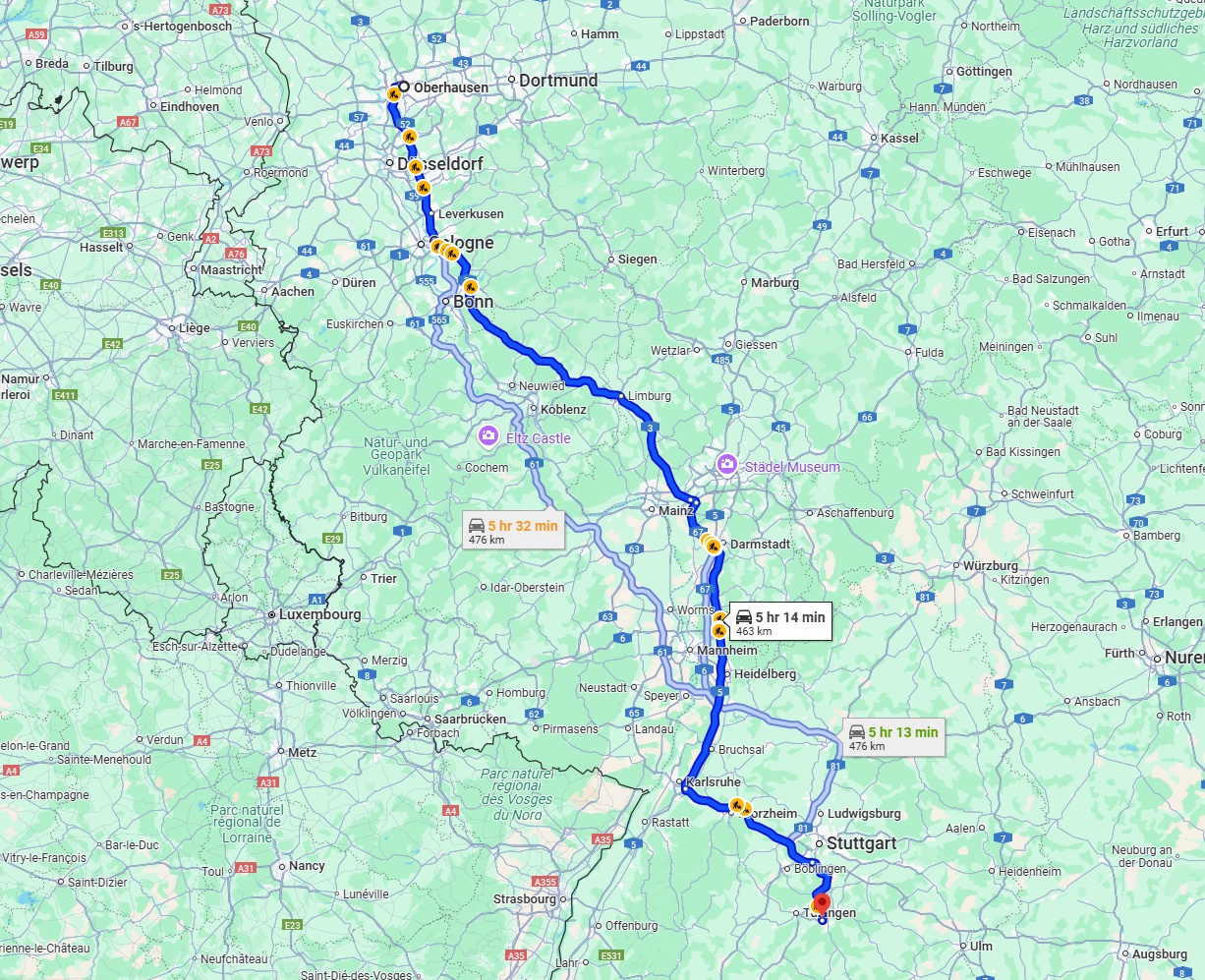 Anreise von Oberhausen Zu Reutlingen Über via A3
