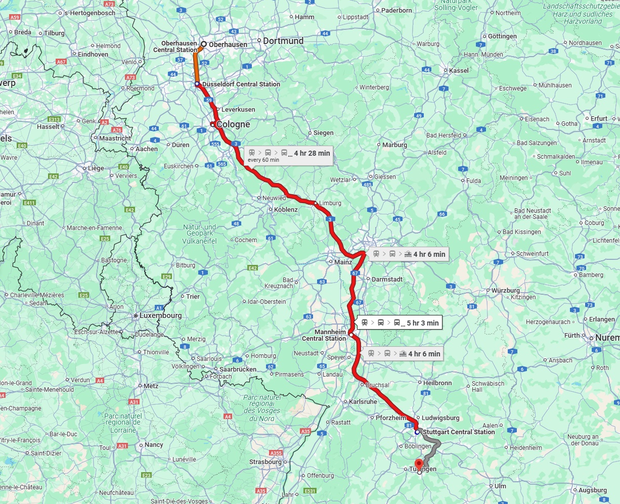 Anreise von Oberhausen Zu Reutlingen Über 
