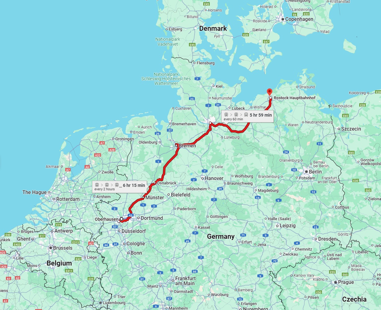 Anreise von Oberhausen Zu Rostock Über 