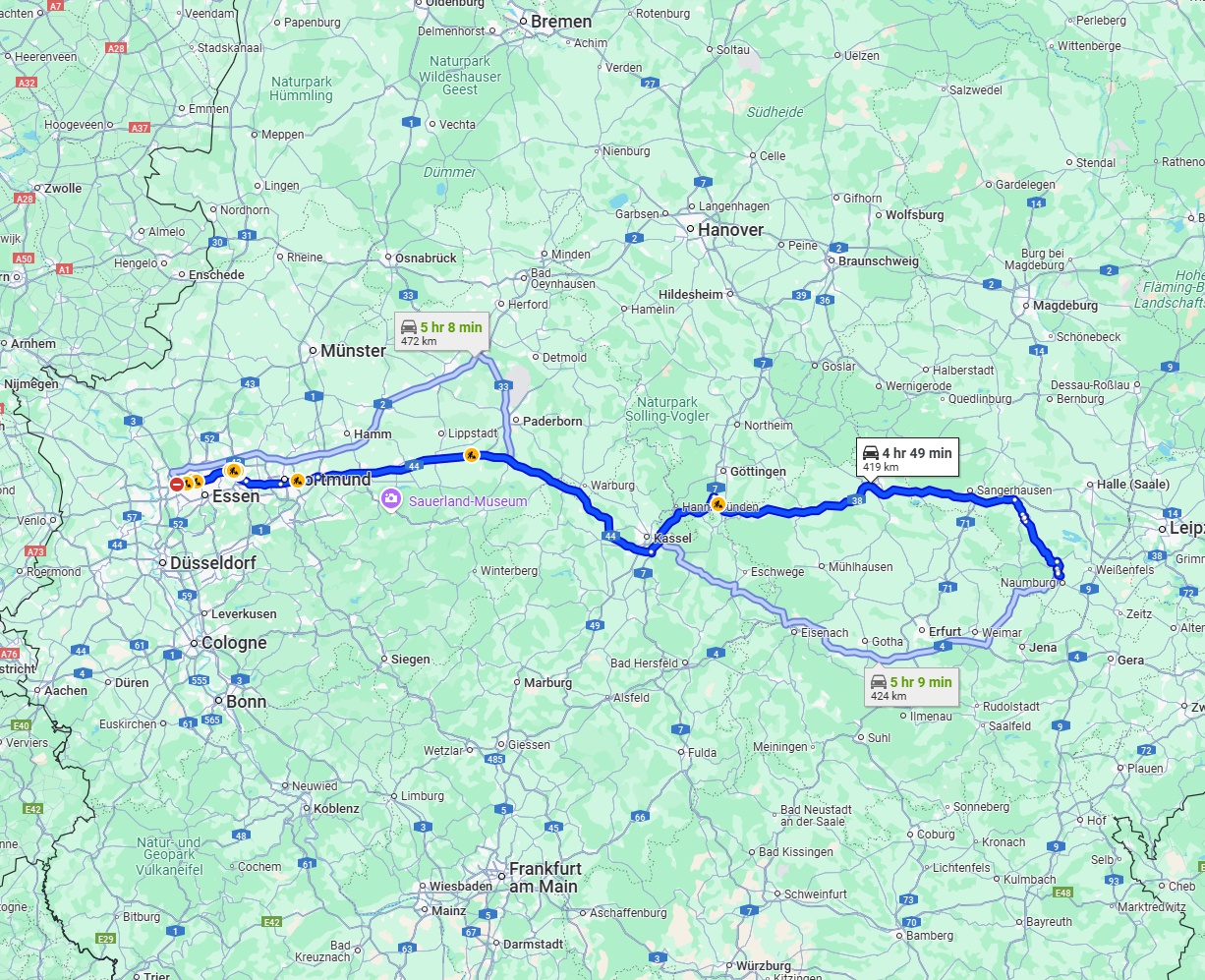 Anreise von Oberhausen Zu Saale Über via A44 and A38