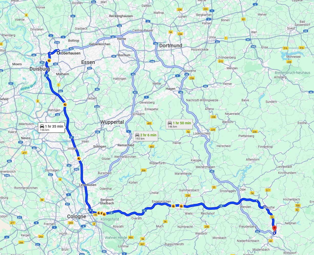 Anreise von Oberhausen Zu Siegen Über via A3 and A4