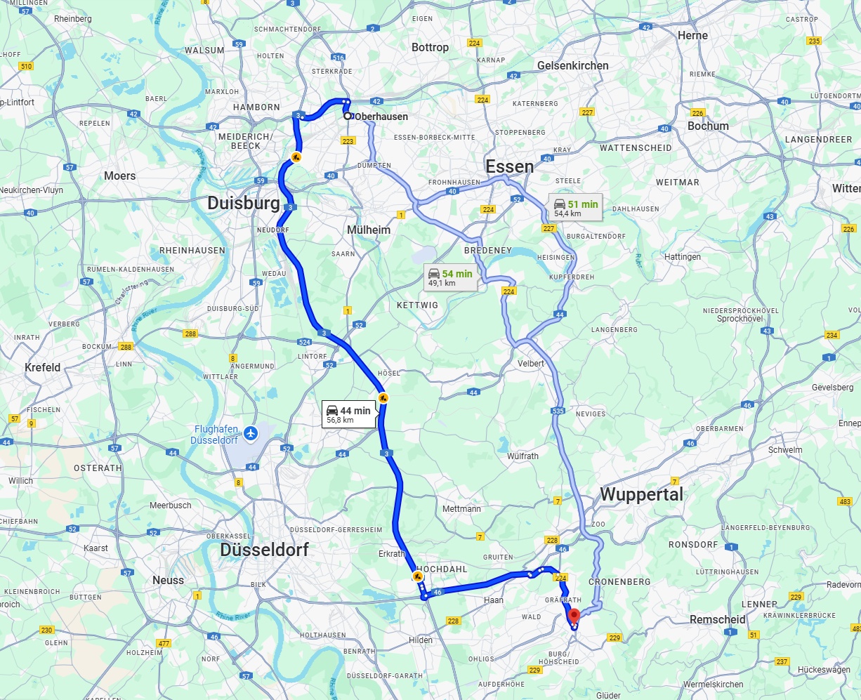 Anreise von Oberhausen Zu Solingen Über via A3