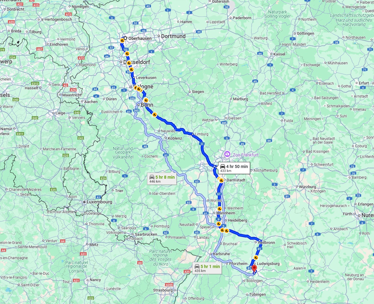 Anreise von Oberhausen Zu Stuttgart Über via A3