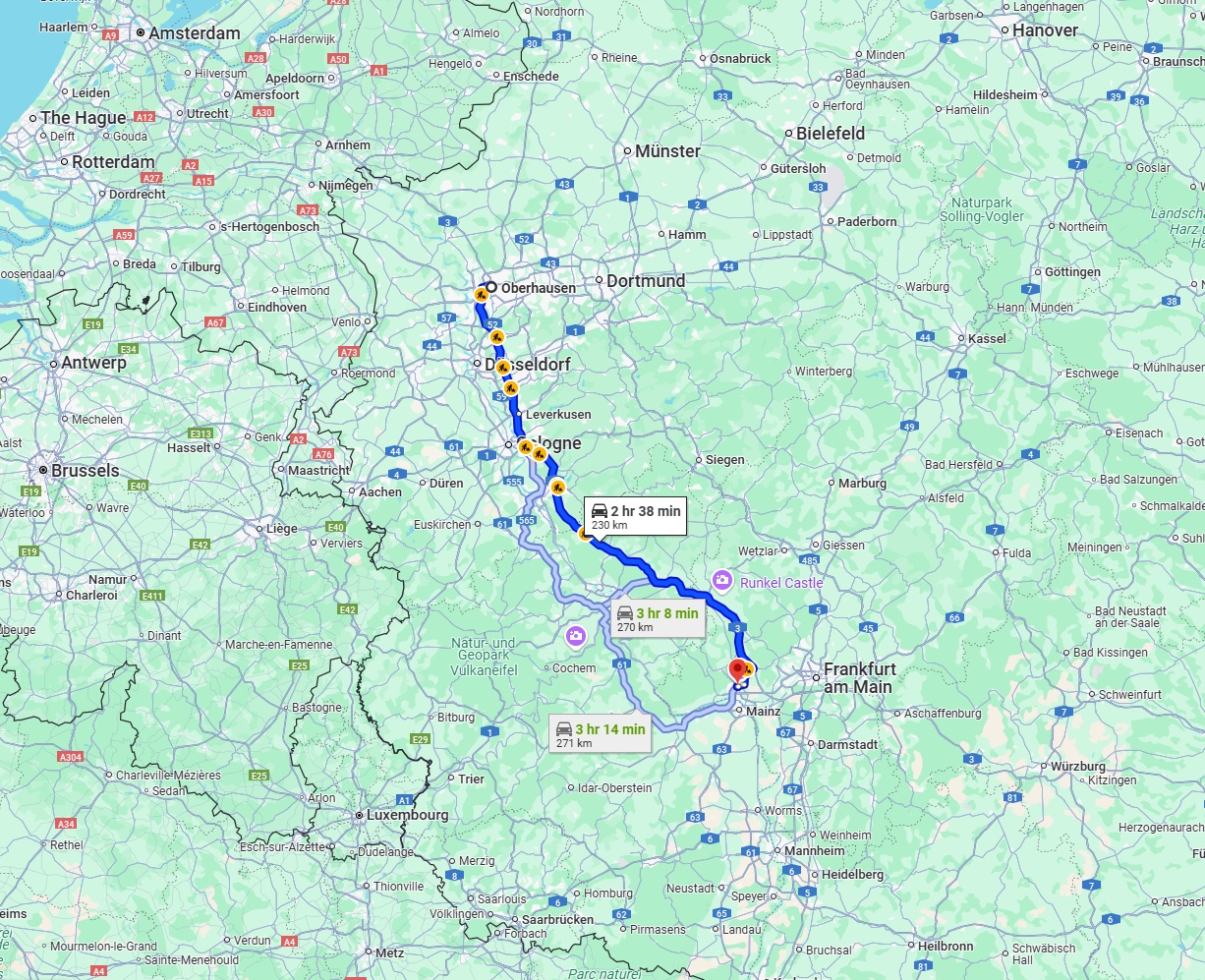 Anreise von Oberhausen Zu Wiesbaden Über via A3