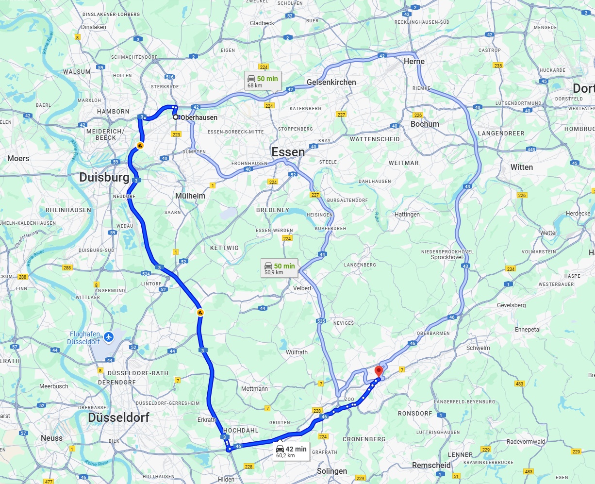 Anreise von Oberhausen Zu Wuppertal Über via A3
