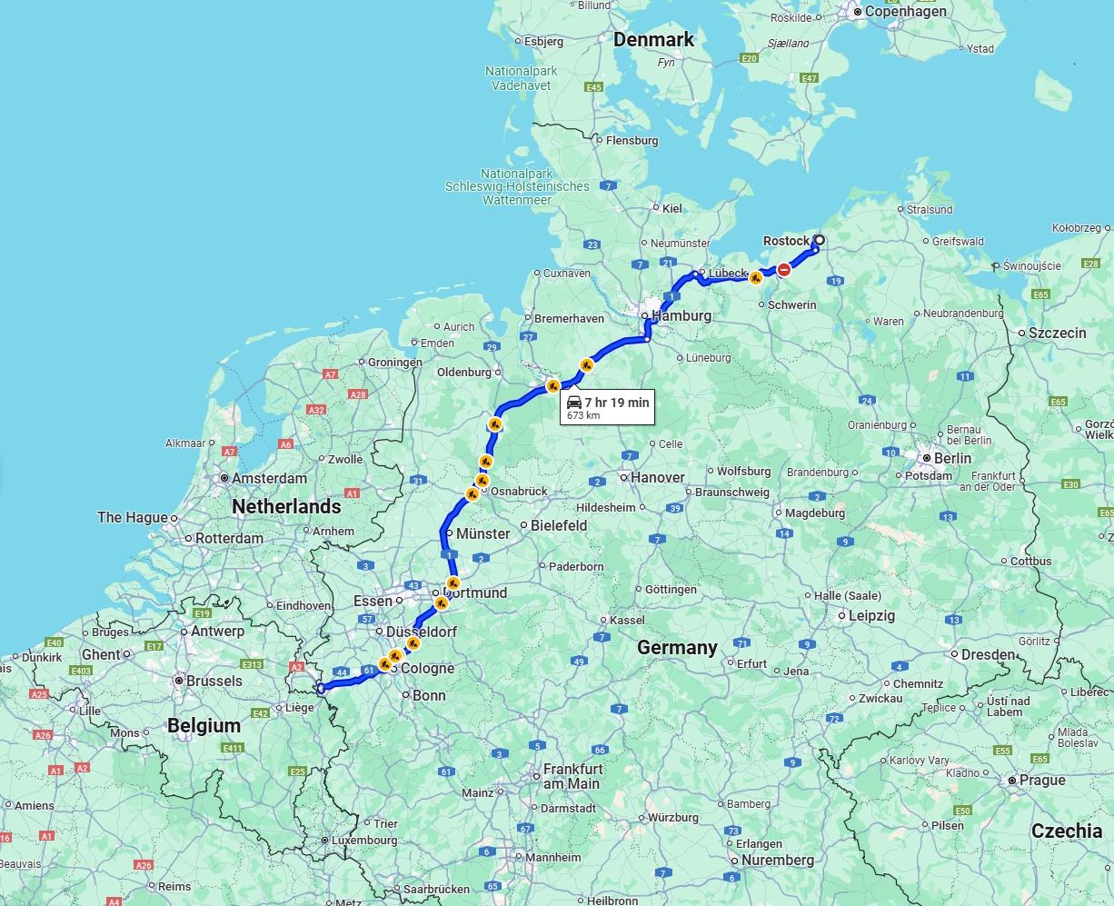 Anreise von Rostock Zu Aachen Über via A1