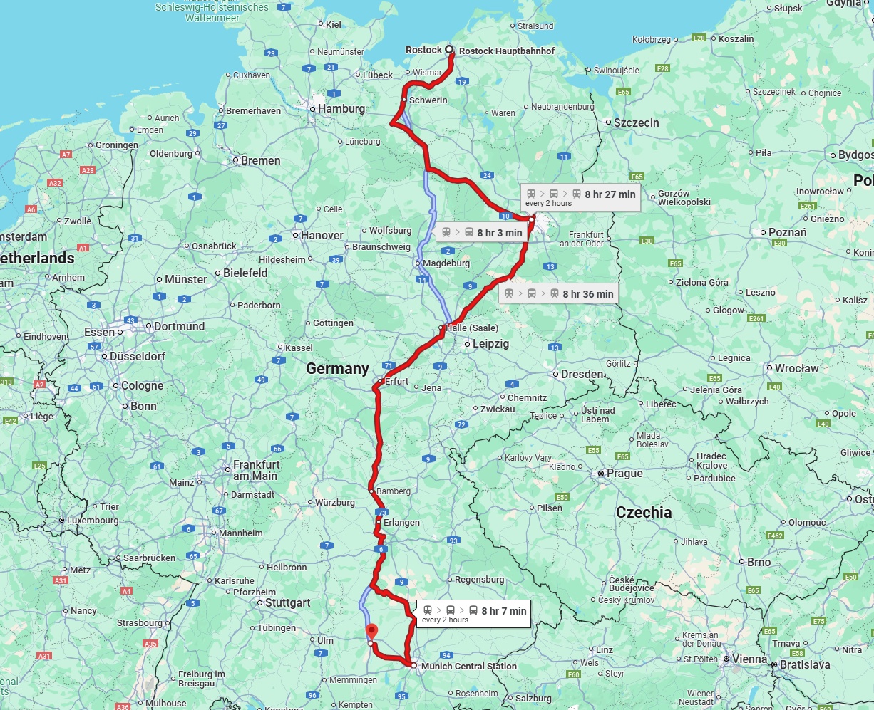 Anreise von Rostock Zu Augsburg Über 