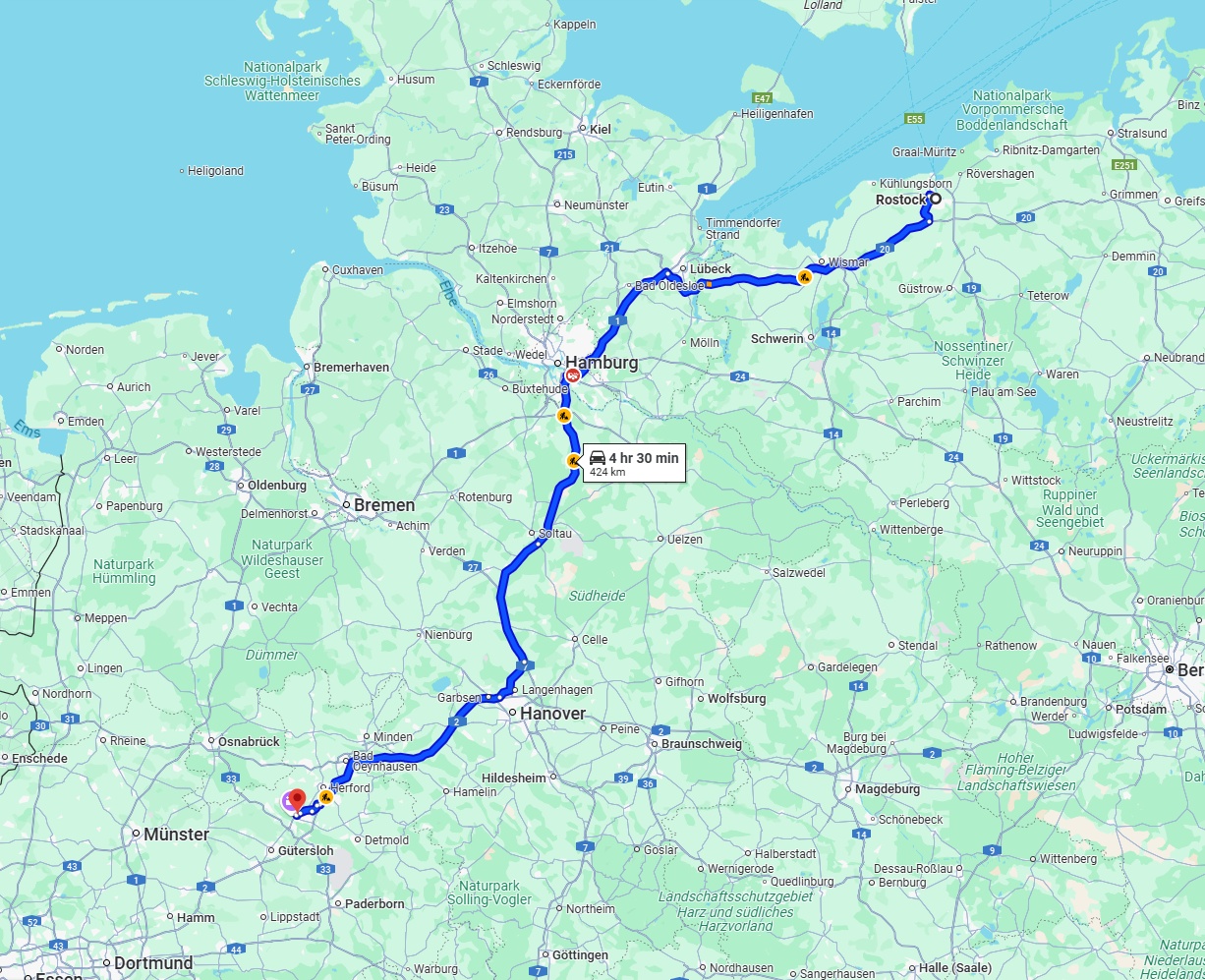Anreise von Rostock Zu Bielefeld Über via A20