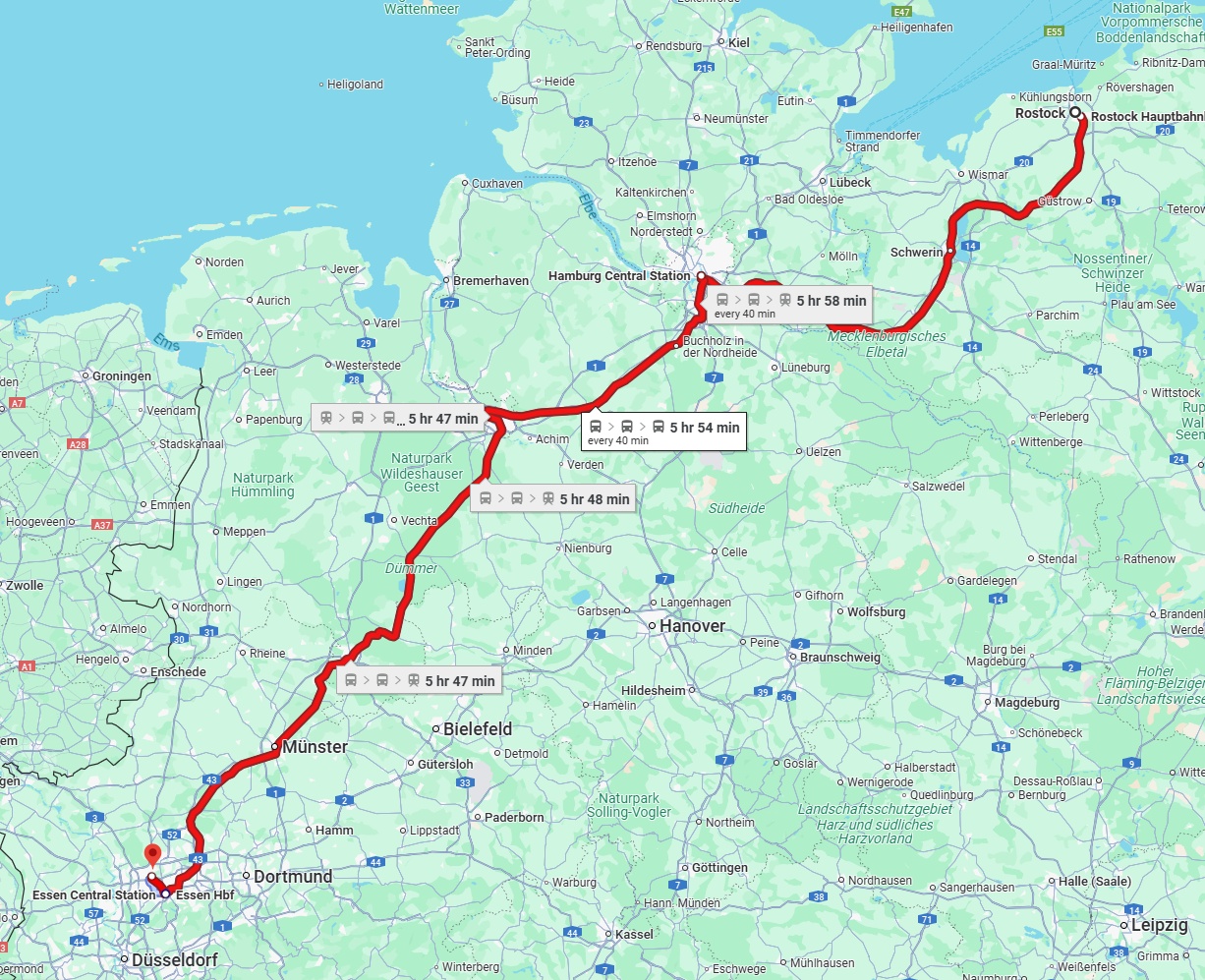 Anreise von Rostock Zu Bottrop Über 