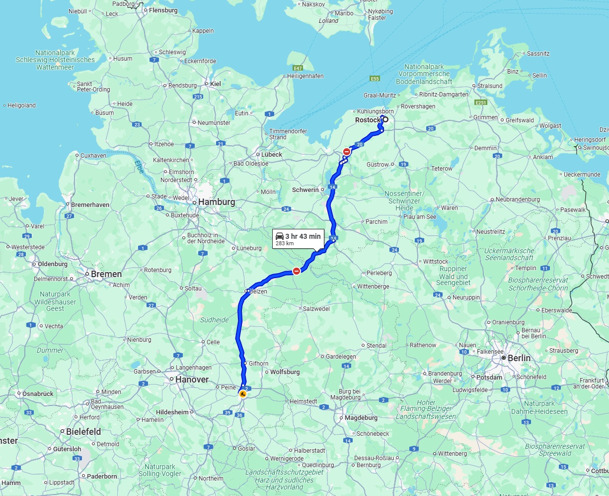 Anreise von Rostock Zu Braunschweig Über via B191