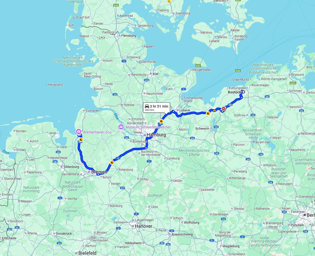 Anreise von Rostock Zu Bremerhaven Über via A20 and A1