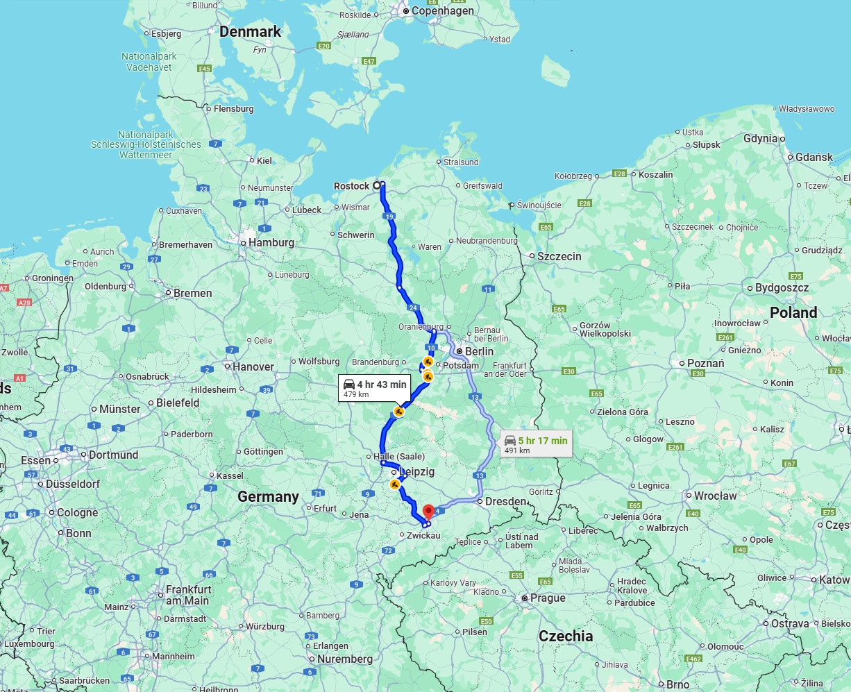 Anreise von Rostock Zu Chemnitz Über via A19