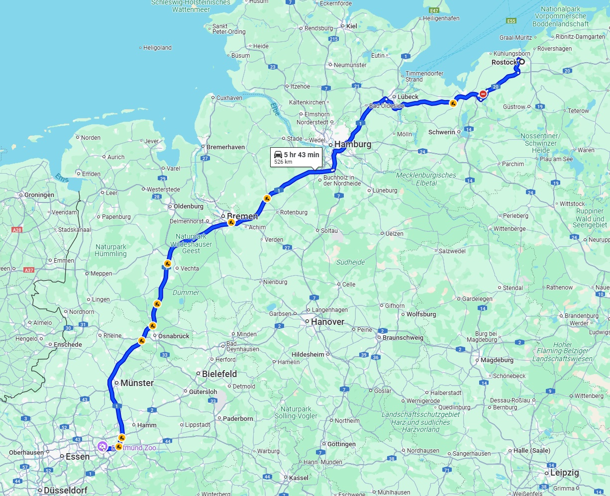 Anreise von Rostock Zu Dortmund Über via A1