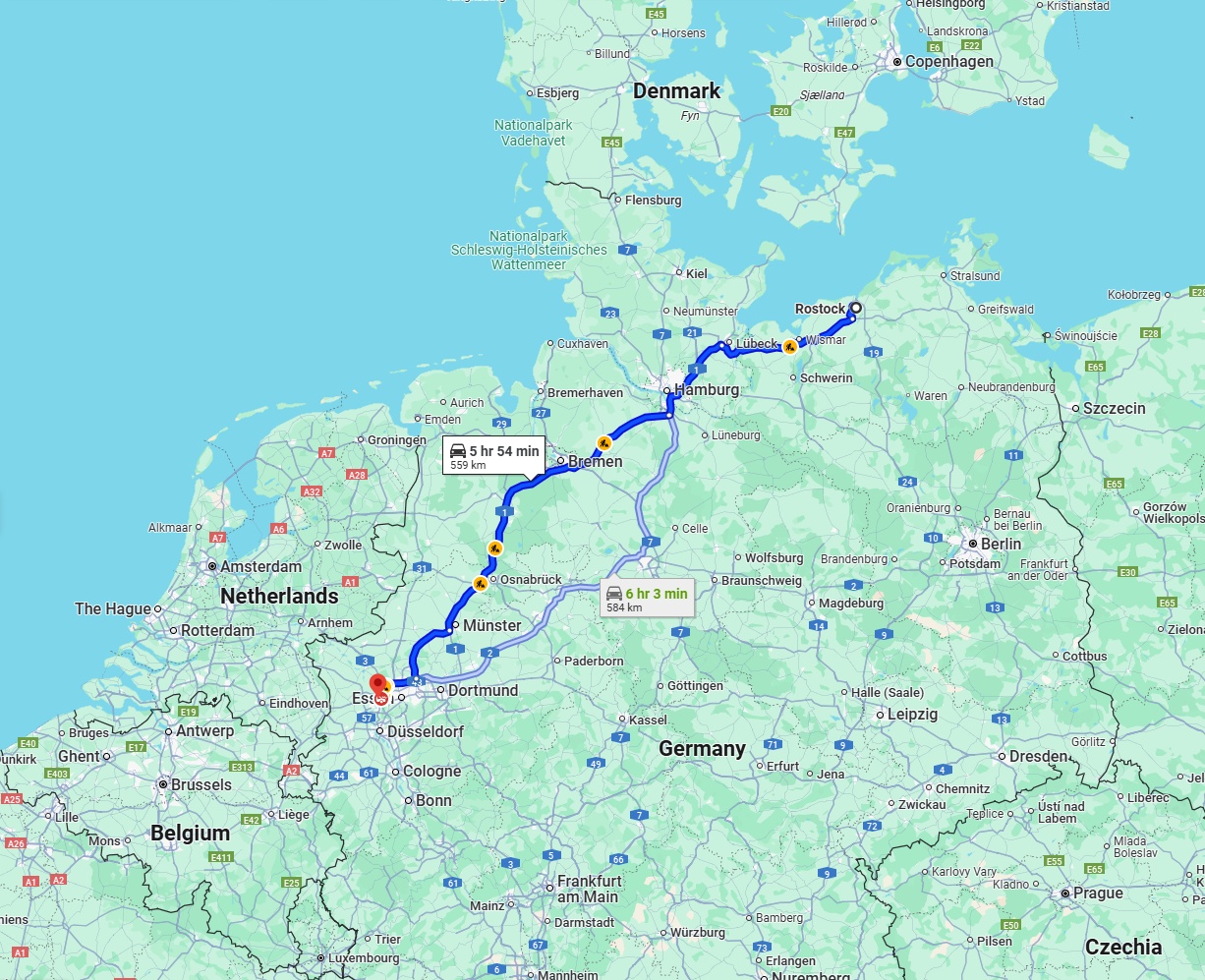 Anreise von Rostock Zu Duisburg Über via A1