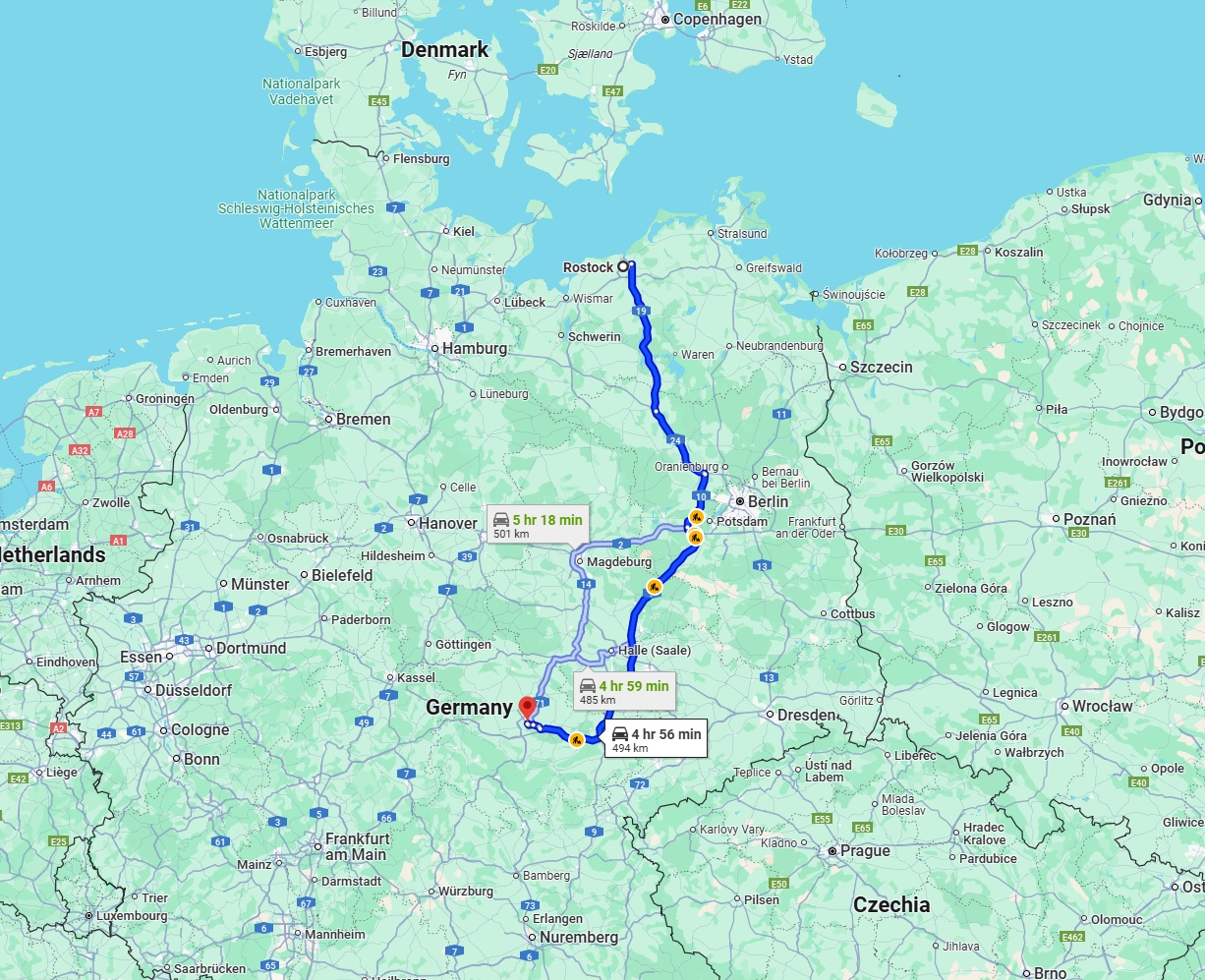 Anreise von Rostock Zu Erfurt Über via A9