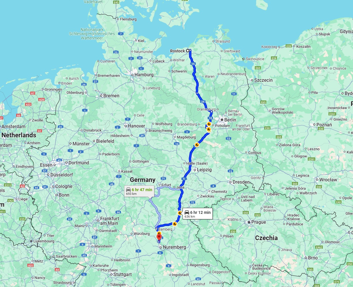 Anreise von Rostock Zu Erlangen Über via A9