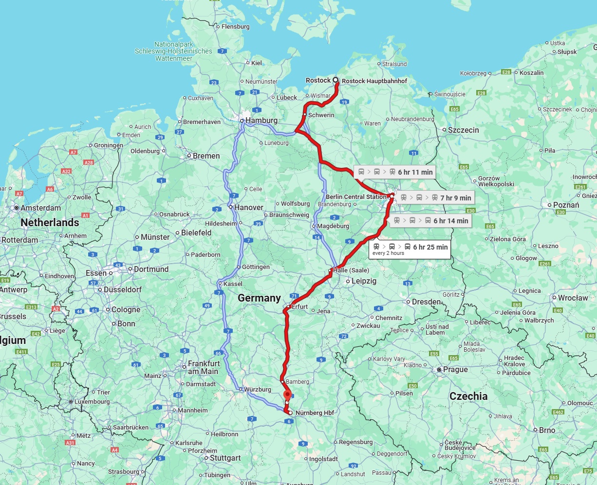 Anreise von Rostock Zu Erlangen Über 