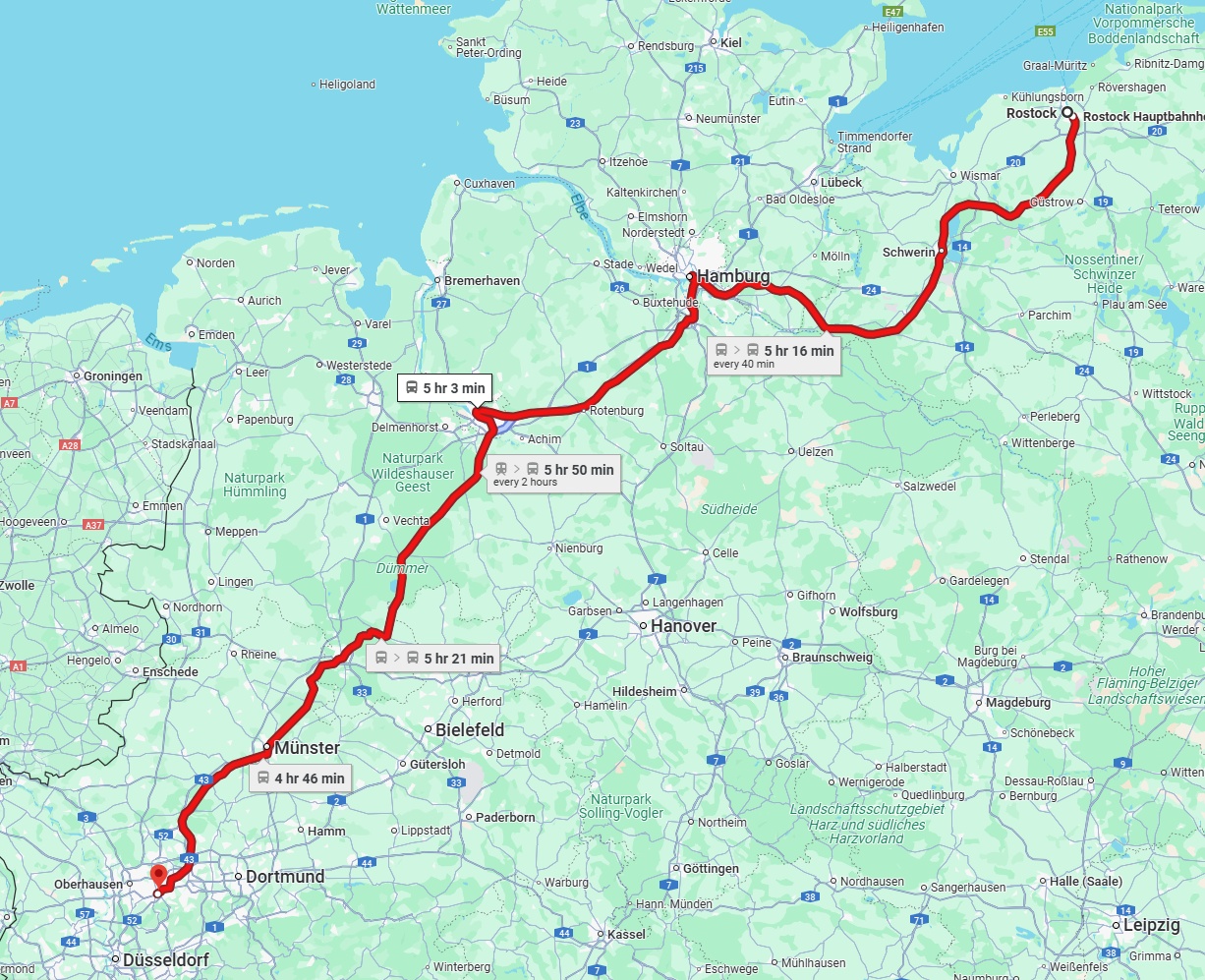 Anreise von Rostock Zu Essen Über 