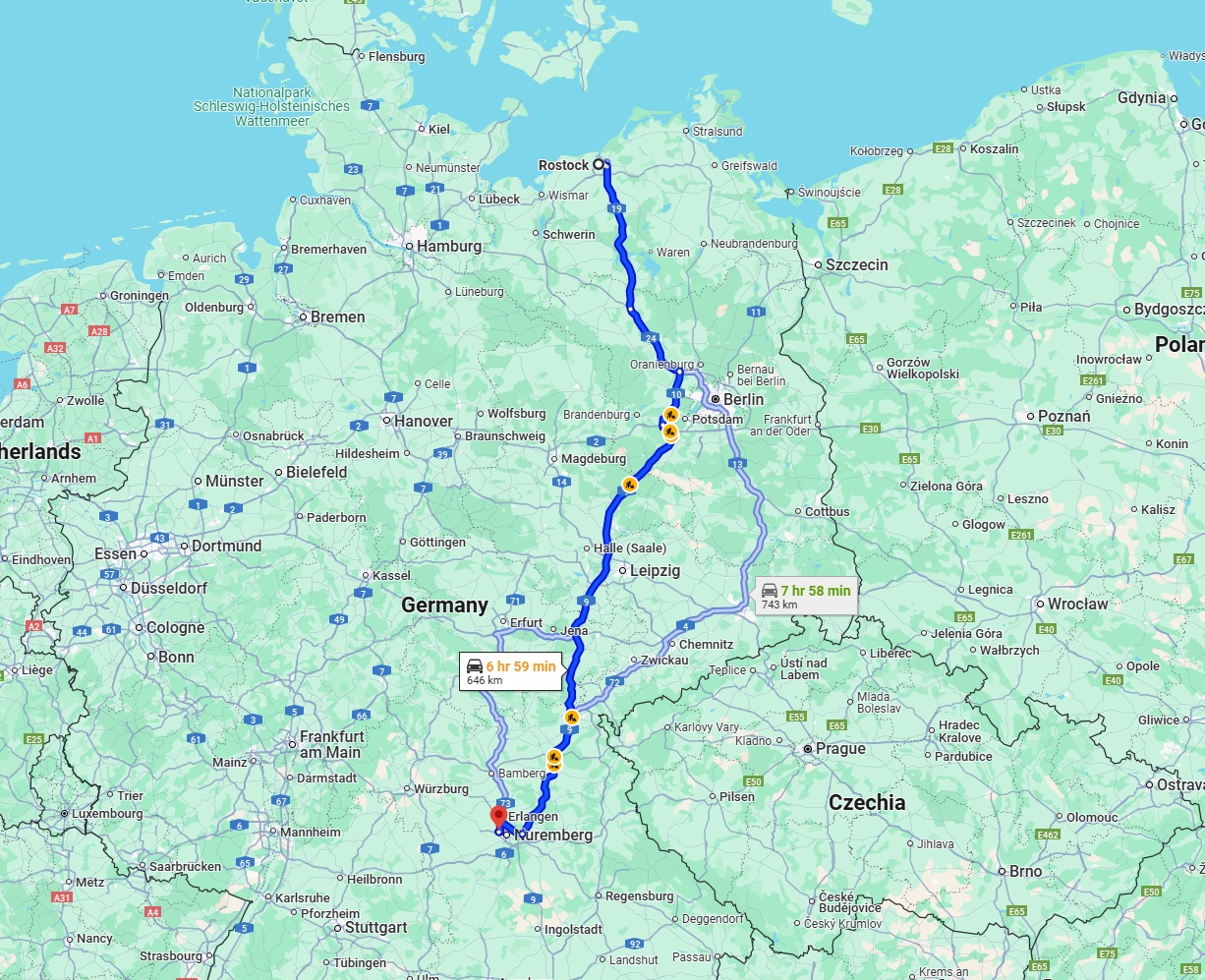 Anreise von Rostock Zu Fürth Über via A9
